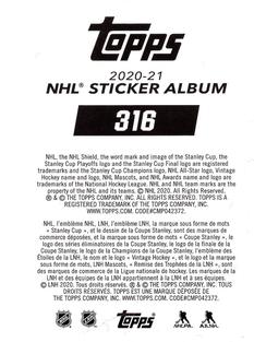 2020-21 Topps NHL Sticker Collection #316 Anders Lee Back