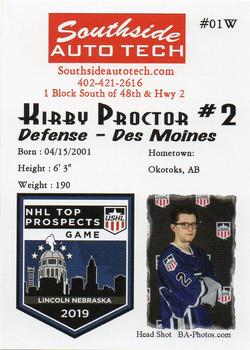 2018-19 Southside Auto Tech NHL Top Prospects Game USHL Team West #01W Kirby Proctor Back