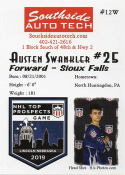 2018-19 Southside Auto Tech NHL Top Prospects Game USHL Team West #12W Austen Swankler Back