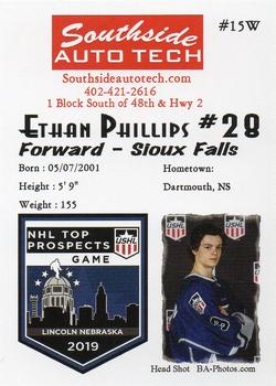 2018-19 Southside Auto Tech NHL Top Prospects Game USHL Team West #15W Ethan Phillips Back