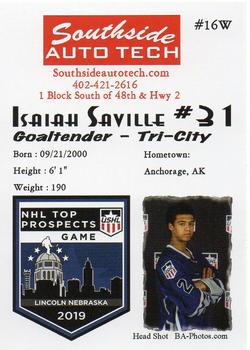 2018-19 Southside Auto Tech NHL Top Prospects Game USHL Team West #16W Isaiah Saville Back