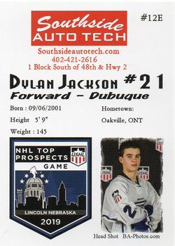 2018-19 Southside Auto Tech NHL Top Prospects Game USHL Team East #12E Dylan Jackson Back