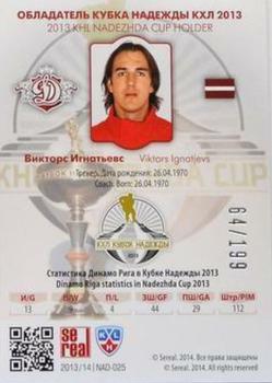 2014 KHL Gold Collection - 2013 Nadezhda Cup #NAD-025 Viktors Ignatjevs Back
