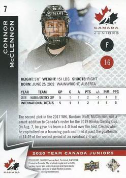 2020-21 Upper Deck Team Canada Juniors #7 Connor McClennon Back