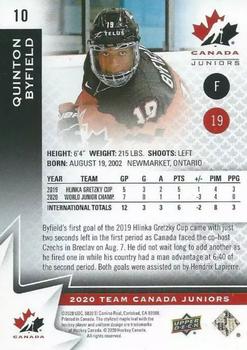 2020-21 Upper Deck Team Canada Juniors #10 Quinton Byfield Back