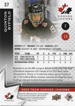 2020-21 Upper Deck Team Canada Juniors #37 Quinton Byfield Back