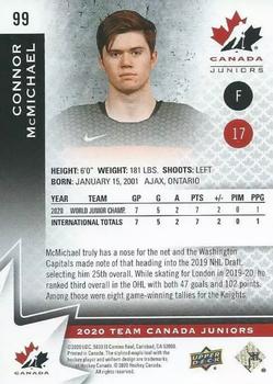 2020-21 Upper Deck Team Canada Juniors #99 Connor McMichael Back