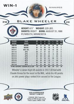 2018-19 Upper Deck Winnipeg Jets SGA #WIN-1 Blake Wheeler Back