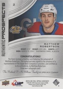 2019-20 SP Game Used CHL - Blue Autographs #2 Matthew Robertson Back