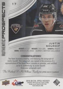 2019-20 SP Game Used CHL - Blue Autographs #17 Justin Sourdif Back
