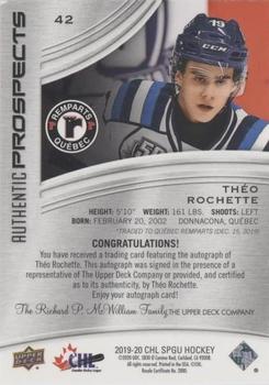 2019-20 SP Game Used CHL - Blue Autographs #42 Theo Rochette Back