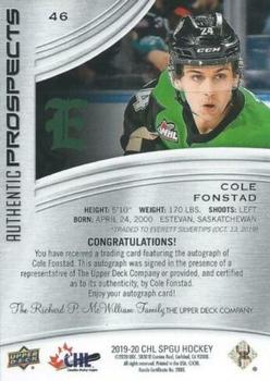 2019-20 SP Game Used CHL - Blue Autographs #46 Cole Fonstad Back