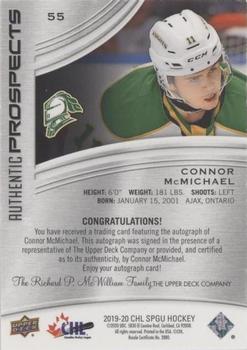 2019-20 SP Game Used CHL - Blue Autographs #55 Connor McMichael Back