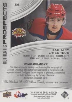 2019-20 SP Game Used CHL - Blue Autographs #56 Zachary L'Heureux Back