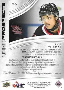 2019-20 SP Game Used CHL - Blue Autographs #70 Akil Thomas Back