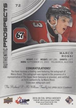 2019-20 SP Game Used CHL - Blue Autographs #72 Marco Rossi Back