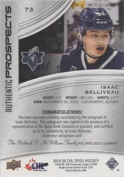 2019-20 SP Game Used CHL - Blue Autographs #73 Isaac Belliveau Back