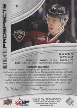 2019-20 SP Game Used CHL - Red Autograph Patches #8 Bowen Byram Back