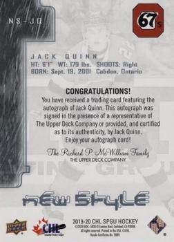 2019-20 SP Game Used CHL - 2000-01 New Style Tribute Blue Autographs #NS-JQ Jack Quinn Back
