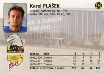 2002-03 OFS Plus (ELH) #114 Karel Plasek Back