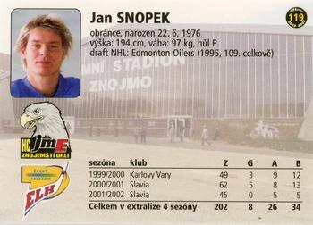 2002-03 OFS Plus (ELH) #119 Jan Snopek Back