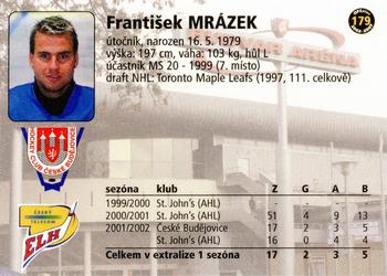 2002-03 OFS Plus (ELH) #179 Frantisek Mrazek Back