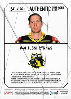 2019-20 Playercards (DEL) - Jersey Cards #JC08 Jussi Rynnäs Back