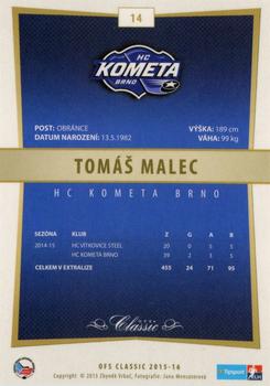 2015-16 OFS Classic Série I #14 Tomas Malec Back