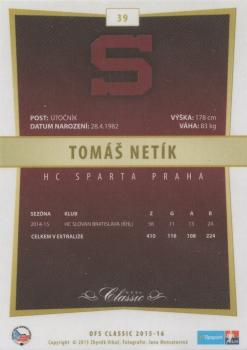 2015-16 OFS Classic Série I #39 Tomas Netik Back