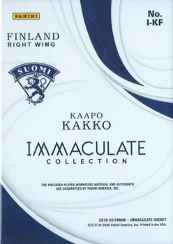 2019-20 Panini Immaculate Collection - Rookie Autograph Patch /49 #I-KF Kaapo Kakko Back