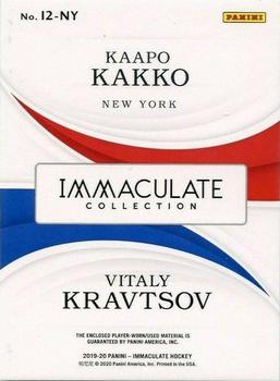 2019-20 Panini Immaculate Collection - Immaculate Dual Jersey Gold #I2-NY Kaapo Kakko / Vitali Kravtsov Back