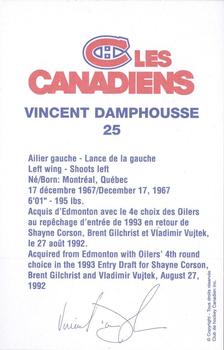 1996-97 Montreal Canadiens Postcards #NNO Vincent Damphousse Back