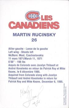1996-97 Montreal Canadiens Postcards #NNO Martin Rucinsky Back