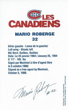 1993-94 Montreal Canadiens Team Issue #NNO Mario Roberge Back