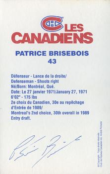 1992-93 Montreal Canadiens #NNO Patrice Brisebois Back