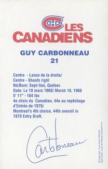 1992-93 Montreal Canadiens #NNO Guy Carbonneau Back