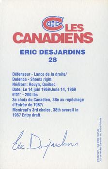 1992-93 Montreal Canadiens #NNO Eric Desjardins Back