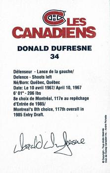 1992-93 Montreal Canadiens #NNO Donald Dufresne Back