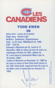 1992-93 Montreal Canadiens #NNO Todd Ewen Back