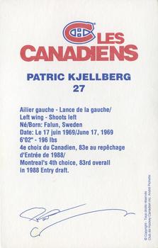 1992-93 Montreal Canadiens #NNO Patric Kjellberg Back