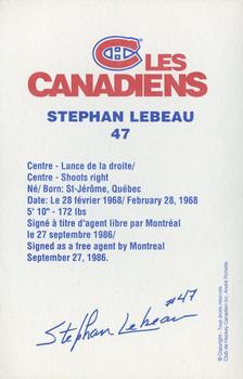 1992-93 Montreal Canadiens #NNO Stephan Lebeau Back
