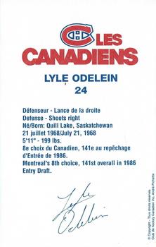 1992-93 Montreal Canadiens #NNO Lyle Odelein Back