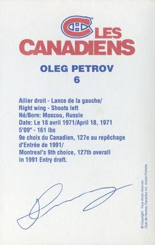 1992-93 Montreal Canadiens #NNO Oleg Petrov Back