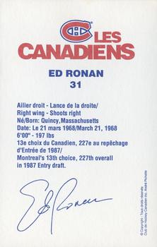 1992-93 Montreal Canadiens #NNO Ed Ronan Back