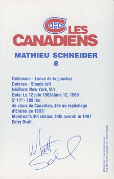 1992-93 Montreal Canadiens #NNO Mathieu Schneider Back