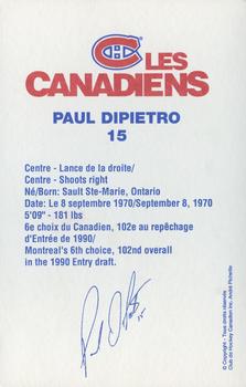 1992-93 Montreal Canadiens #NNO Paul DiPietro Back