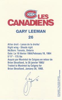 1992-93 Montreal Canadiens #NNO Gary Leeman Back