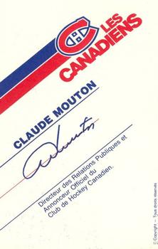 1987-88 Montreal Canadiens Postcards #NNO Claude Mouton Back