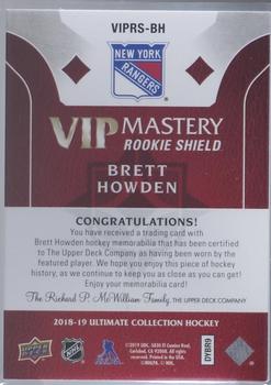 2018-19 Upper Deck Ultimate Collection - Quest Challenge Achievement VIP Mastery Rookie NHL Shields #VIPRS-BH Brett Howden Back