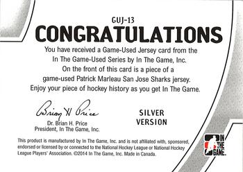 2015-16 In The Game Final Vault - 2013-14 In The Game Used Jersey (Green Vault Stamp) #GUJ-13 Patrick Marleau Back
